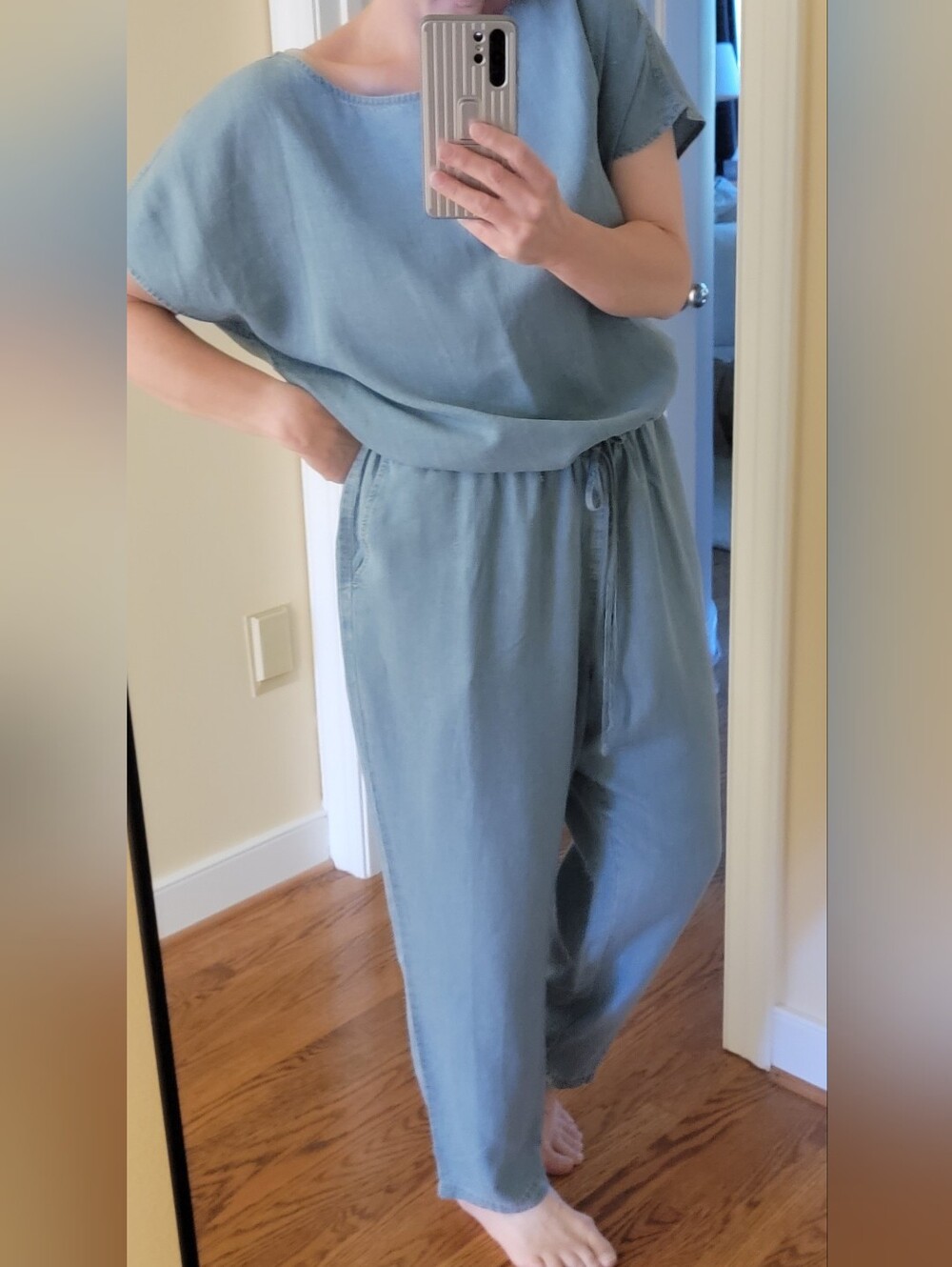 NWT J. Crew Chambray Denim Drawstring Jumpsuit With Cap Sleeve, Size XL